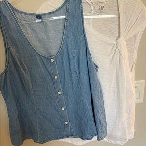 Old Navy Button-down Denim Swing Top AND Gap ForeverSoft Twist-Top T-Shirt